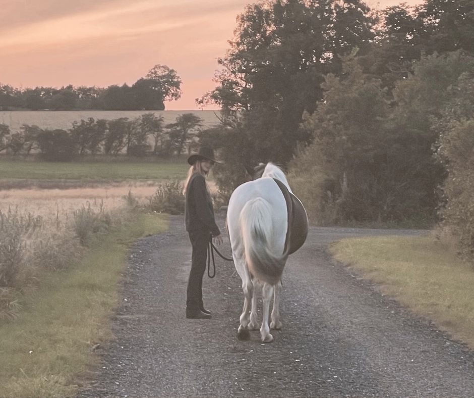 Ung pige med hest. Hesteassisteret terapi.
